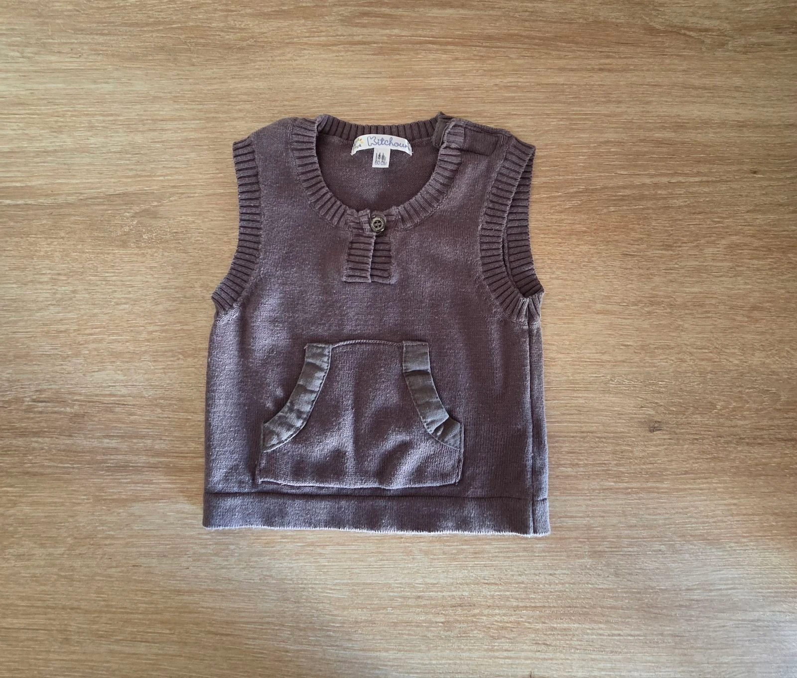 Pull zonder mouwen taupe in breigoed Kitchoun Maat 3 maanden 60 cm – photo 2